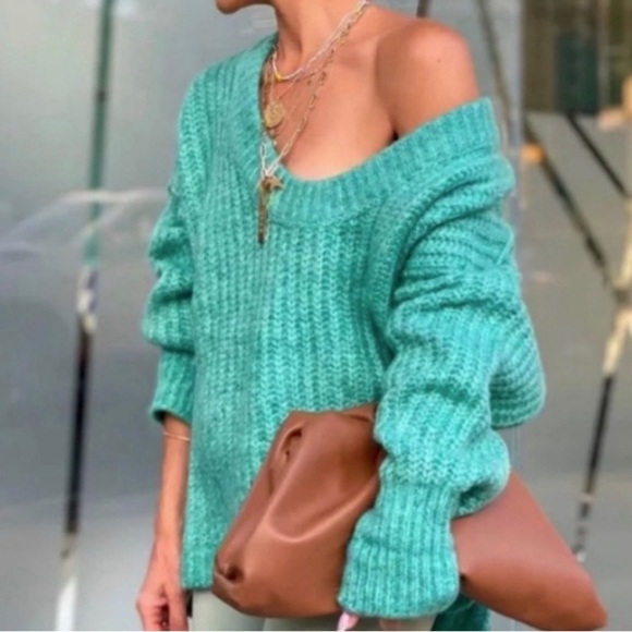 Free People Blue Bell V Neck Sweater XS - Picture 2 of 6